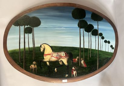 CUCCO Grazia
Cheval et chiens 
Huile sur...