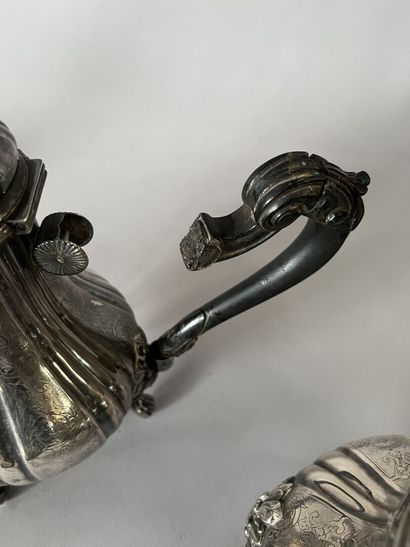 Silver tea and coffee set with four leafy...