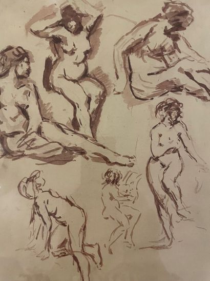 École FRANCAISE vers 1900
Académies de femmes
Lavis...