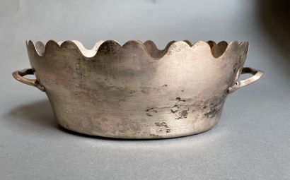 Two-handled silver-plated planter with scalloped...