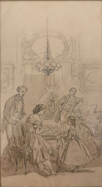 École FRANCAISE vers 1880
Le concert 
Plume...