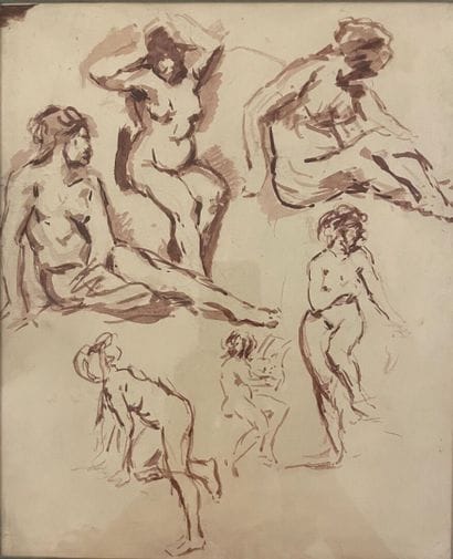 École FRANCAISE vers 1900
Académies de femmes
Lavis...