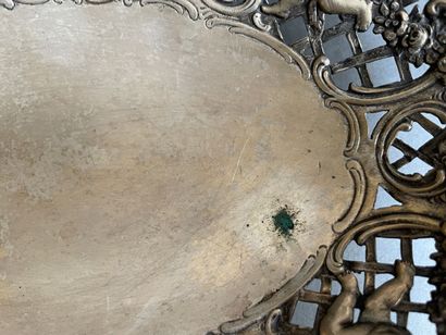 Oval silver basket, chased with lilies holding...
