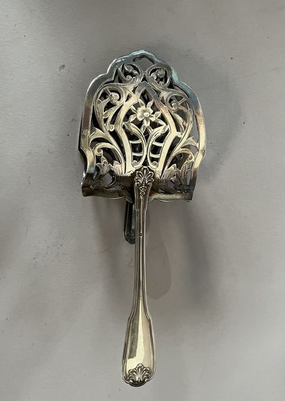Silver asparagus tongs with openwork decoration....