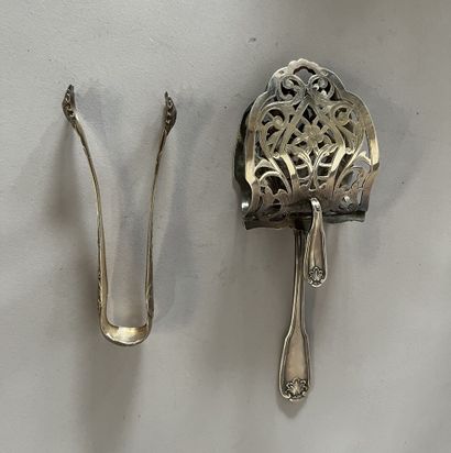 Silver asparagus tongs with openwork decoration....