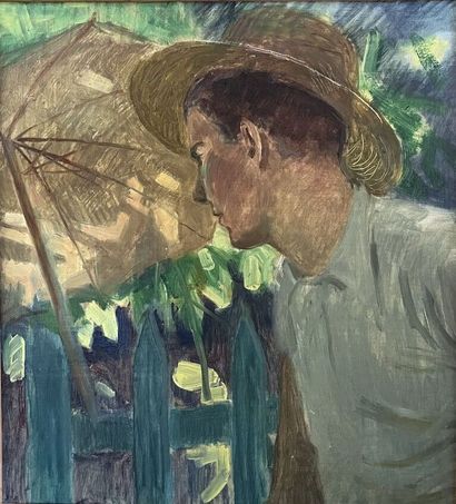 Modern school 
Man with hat 
Oil on canvas...