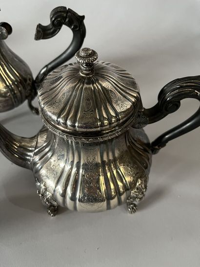Silver tea and coffee set with four leafy...