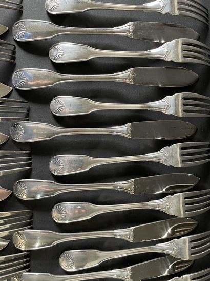 Christofle
Two silver-plated fish services,...