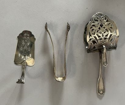 Silver asparagus tongs with openwork decoration....