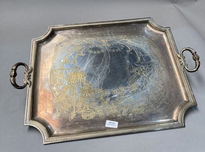 Large rectangular silver-plated bronze dish...