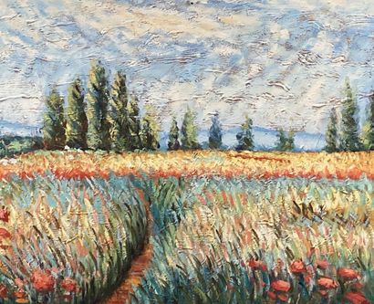 Modern school
Fields in spring
Oil on canvas.
49...