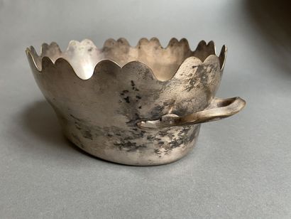 Two-handled silver-plated planter with scalloped...