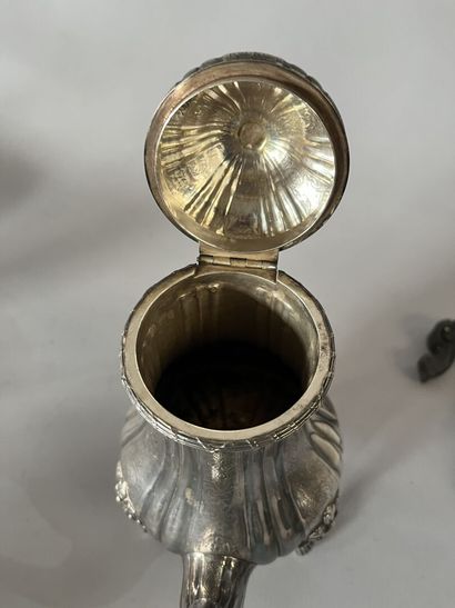 Silver tea and coffee set with four leafy...