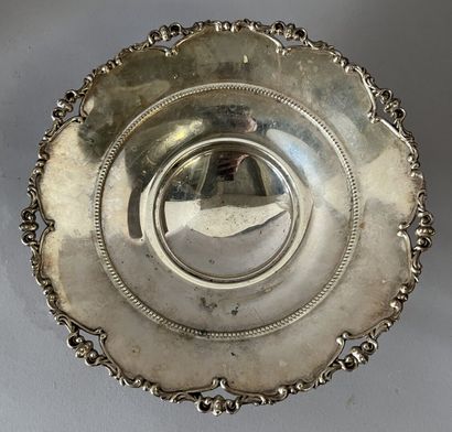 Silver display bowl on three runners, decorated...
