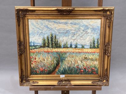 Modern school
Fields in spring
Oil on canvas.
49...
