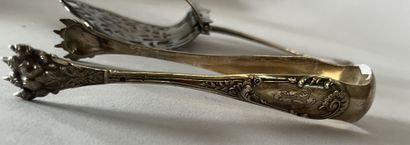 Silver asparagus tongs with openwork decoration....