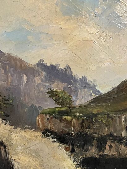 FRENCH SCHOOL circa 1900
Landscape with waterfall
Oil...