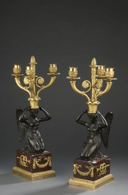 Paire de candélabres à trois lumières en...