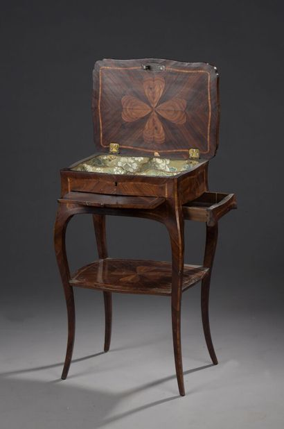 Table de salon marquetée en ailes de papillon...