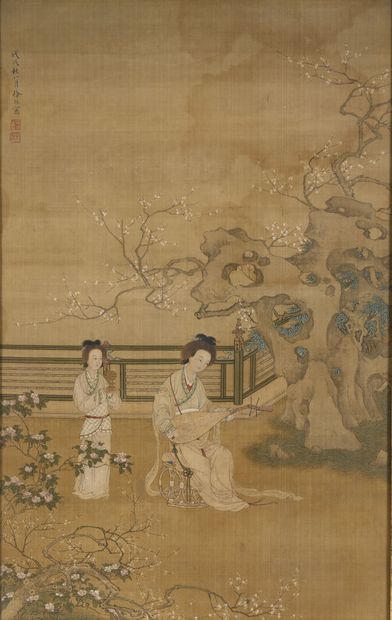 CHINE - XVIIIe siècle
Encre sur soie, jeune...