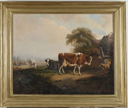 Antoine DUMAS (1820-1859) 
Dog and cows in...