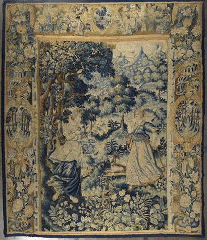 Tapisserie verdure à décor de personnages...