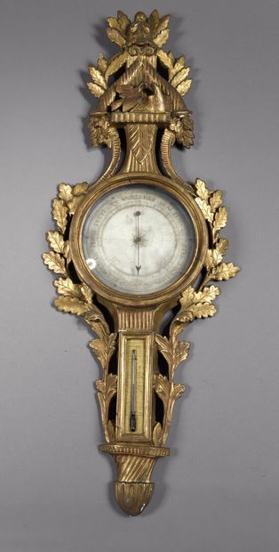 Baromètre-thermomètre en bois sculpté et...