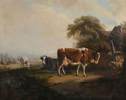 Antoine DUMAS (1820-1859) 
Dog and cows in...