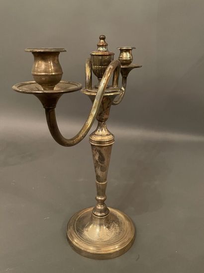 Paire de flambeaux en bronze argenté à deux...