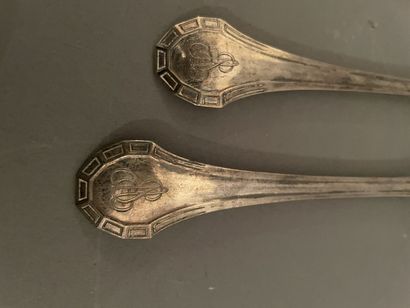 Deux couverts de naissance en argent, chiffrés...