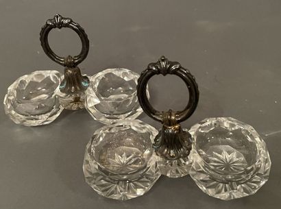 Deux salières doubles en cristal taillé,...