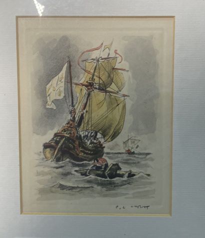 Lot de gravures :

-Paul Louis GUILBERT (1886-?)
Galion...