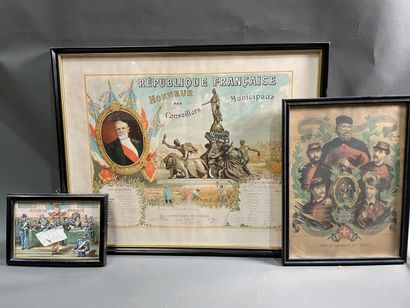 Lot de gravures et pièces encadrées dont...