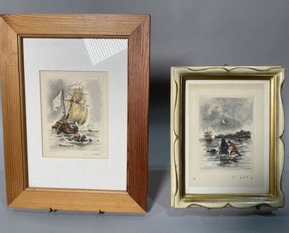 Lot de gravures :

-Paul Louis GUILBERT (1886-?)
Galion...
