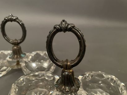 Deux salières doubles en cristal taillé,...