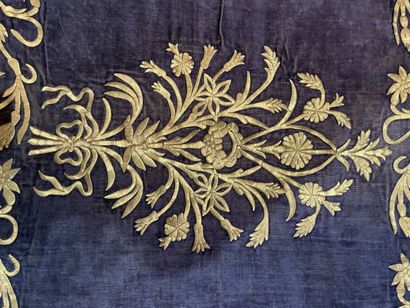 Four velvets embroidered with gold thread,...