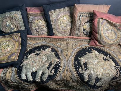 Lot of fabrics embroidered with metallic...