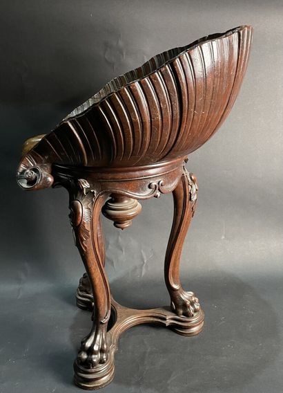Mahogany swivel stool, leaf-shaped seat,...