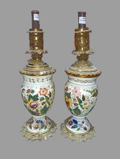 Pair of BAYEUX porcelain vases mounted as...