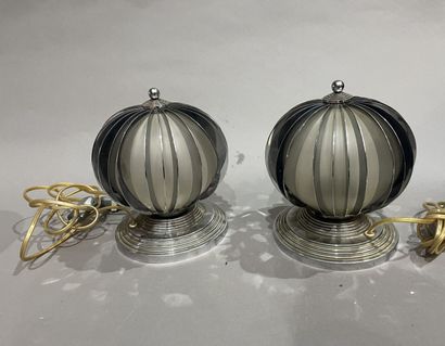 Pair of kinetic lamps in opaline glass and...