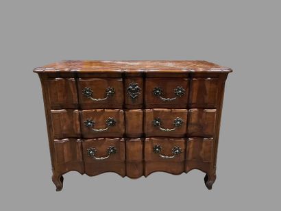 Stained wood chest of drawers, crossbow front,...