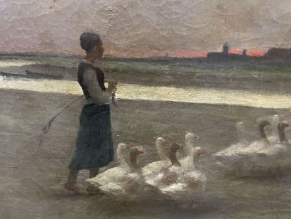 Fernand BLAYN (1853-1892) 
Goose keeper
Oil...
