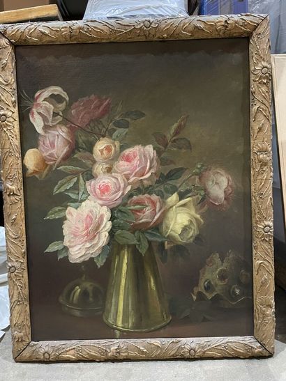 Modern school 
Still life with flowers 
Oil...