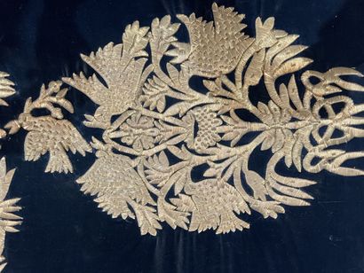 Four velvets embroidered with gold thread,...