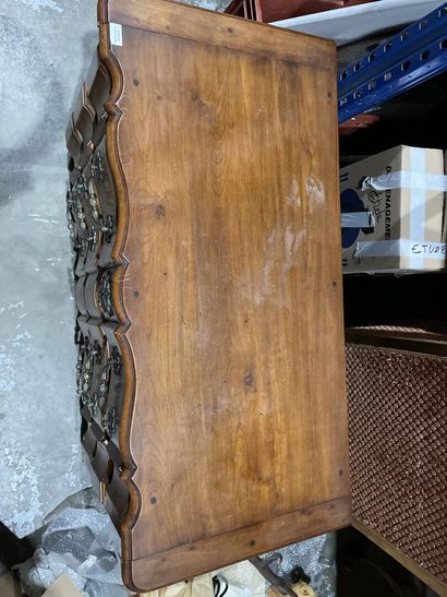 Stained wood chest of drawers, crossbow front,...
