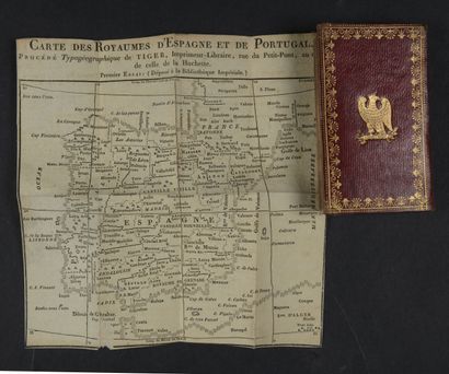 Small almanac bound in red morocco centered...