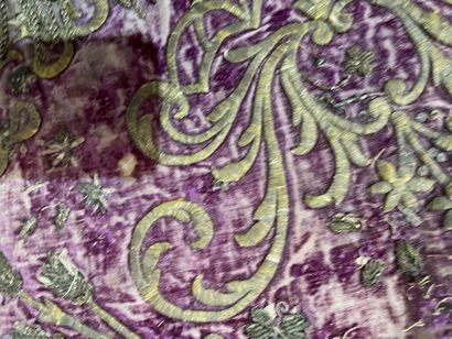 Four velvets embroidered with gold thread,...