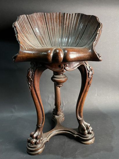 Mahogany swivel stool, leaf-shaped seat,...