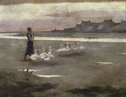 Fernand BLAYN (1853-1892) 
Goose keeper
Oil...