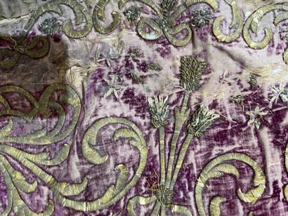 Four velvets embroidered with gold thread,...